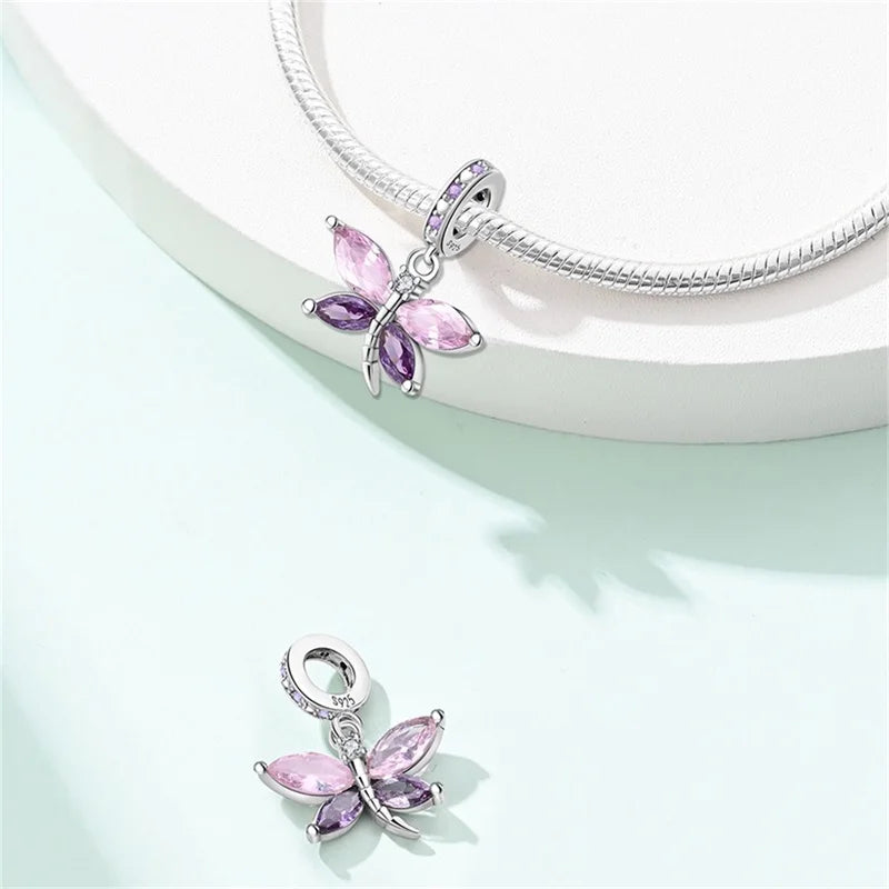 925 Sterling Silber Plattierung Bunt Schmetterling Insekt Tier Charms Perlen Funkelnder Zirkon Passend für Qikaola 925 Original Armbänder DIY Schmuck
