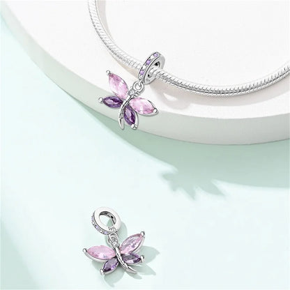 925 Sterling Silber Plattierung Bunt Schmetterling Insekt Tier Charms Perlen Funkelnder Zirkon Passend für Qikaola 925 Original Armbänder DIY Schmuck