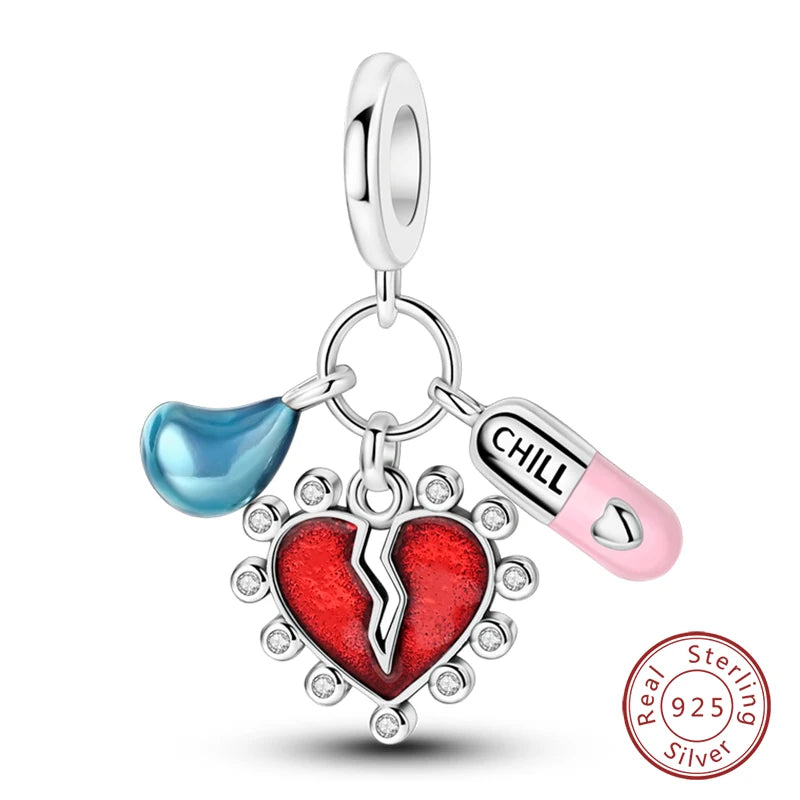 Original 925 Sterling Silber Rote Charm Perlen Rotwein Chili Hantel Anhänger für Frauen Passend für DIY Armband Geburtstag Schmuck Geschenk