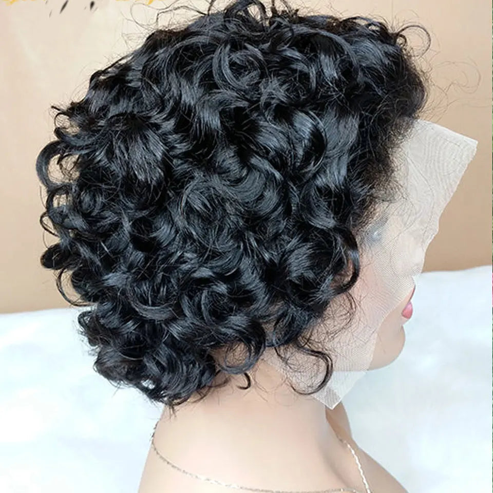 Curly Human Hair Wig Short Bob Wig  For Women Lace Front Human Hair Wigs 13X1 T Part Lace Wig Deep Wave Pixie Cut Wigs