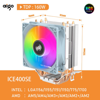 Aigo CPU-Kühler 2 4 6 Heatpipes PC-Radiator Kühlung 3PIN PWM Silent RGB Lüfter für Intel 1700 1150 1155 1156 1366 AM2/AM3/AM4 AMD