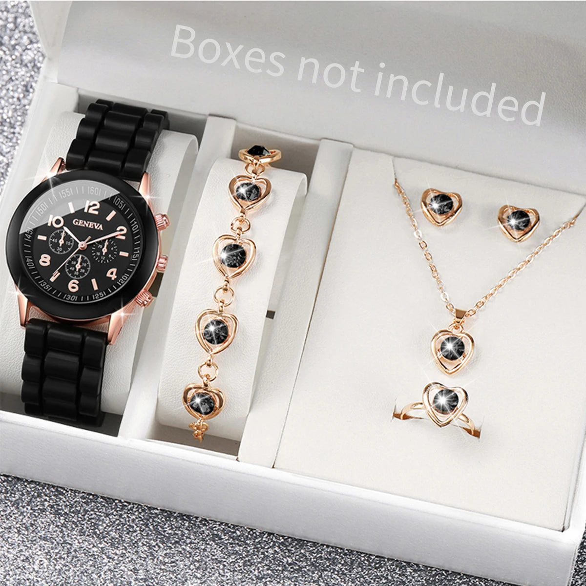 5/6PCS Damenarmbanduhren Mode Silikonarmband Damen Quarzuhr Schmuckset Reloj Mujer Mädchenuhr Geschenk (Ohne Box)