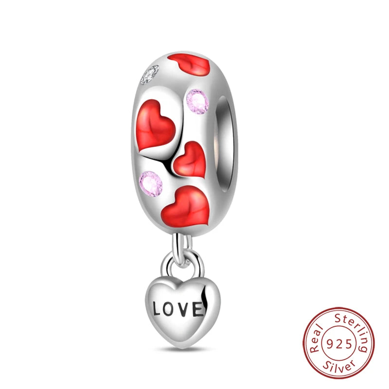 Original 925 Sterling Silber Rote Charm Perlen Rotwein Chili Hantel Anhänger für Frauen Passend für DIY Armband Geburtstag Schmuck Geschenk
