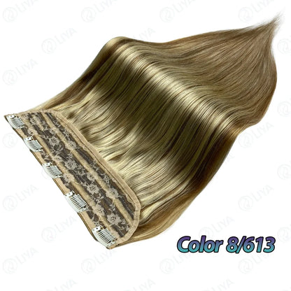 #6 Light Brown Bone Straight Clip In Hair Extensions 1 Piece 5 Clips Full Head One-Piece Clip In Human Hair Extensions 100G/Set