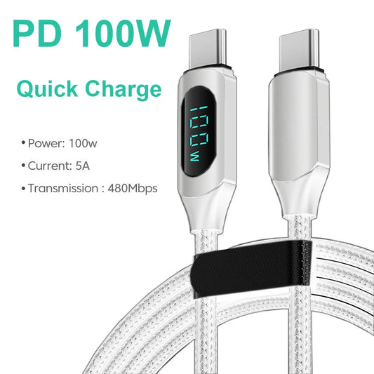 100W 1m/2m Typ C auf Typ C PD Schnellladekabel Quick Charger USB C auf USB C Displaykabel für Xiaomi POCO Huawei Datenkabel Leitung