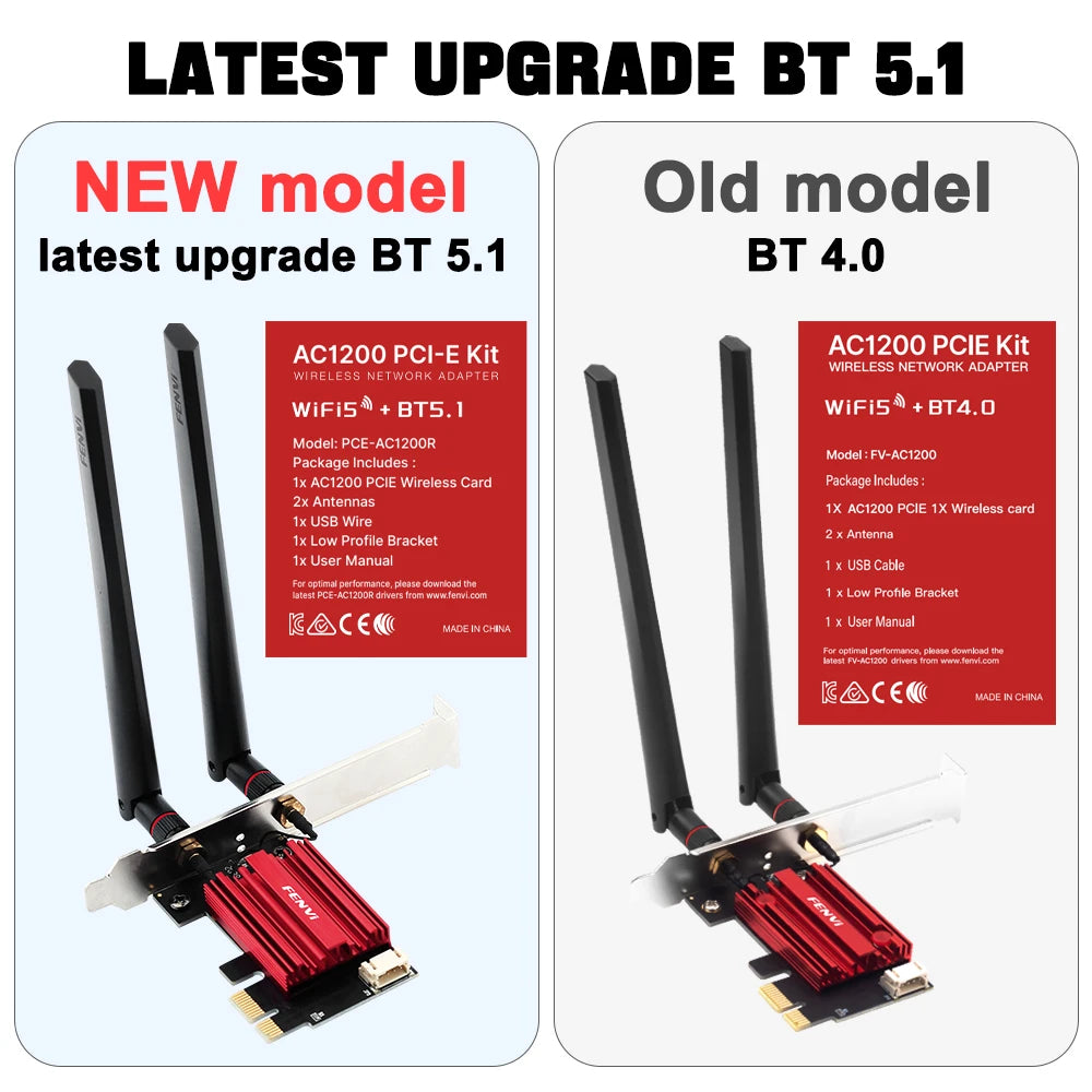 FENVI WiFi 5 PCIE WLAN Adapter AC1200 Wireless Netzwerkkarte Dual Band 2.4G/5GHz 802.11AC mit Bluetooth 4.0 für Desktop Windows 10/11