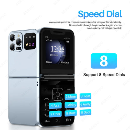 SERVO A50 PRO Klapphandy Dual-SIM Standby Anrufaufzeichnung Kurzwahl Blacklist FM Radio 2G GSM Tastenklapphandys