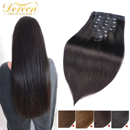 Doreen 160G 200G 240G Volume Series Brazilian Machine Remy Straight Clip In Human Hair Extensions  Full Head 10Pcs 14 to 24 Inch