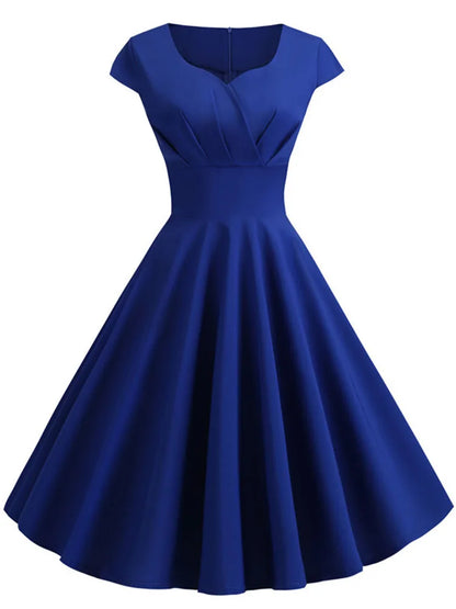 Pinkes Sommerkleid Damen V-Ausschnitt Vintage Robe Elegant Retro Pin Up Party Büro Midikleider