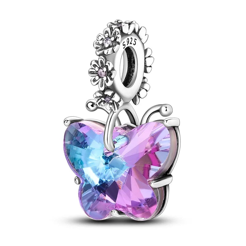 925 Sterling Silber Plattierung Bunt Schmetterling Insekt Tier Charms Perlen Funkelnder Zirkon Passend für Qikaola 925 Original Armbänder DIY Schmuck