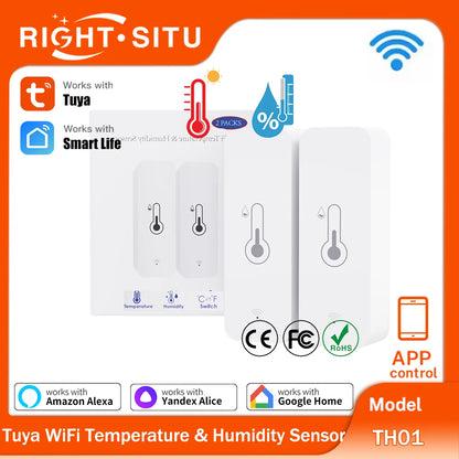 Tuya WLAN Temperatur-Feuchtigkeitssensor für Smart Home 2ER-PACK RightSitu APP Fernbedienung funktioniert mit SmartLife Yandex Alexa