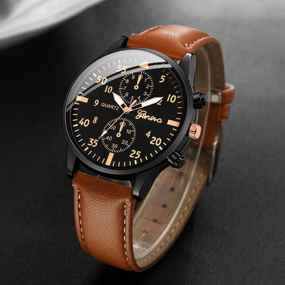 4TEILE/Set Herren Business-Armbanduhren Mode Arabisches Zifferblatt Lederband Quarzuhren Vintage Armbänder Set (Ohne Box)