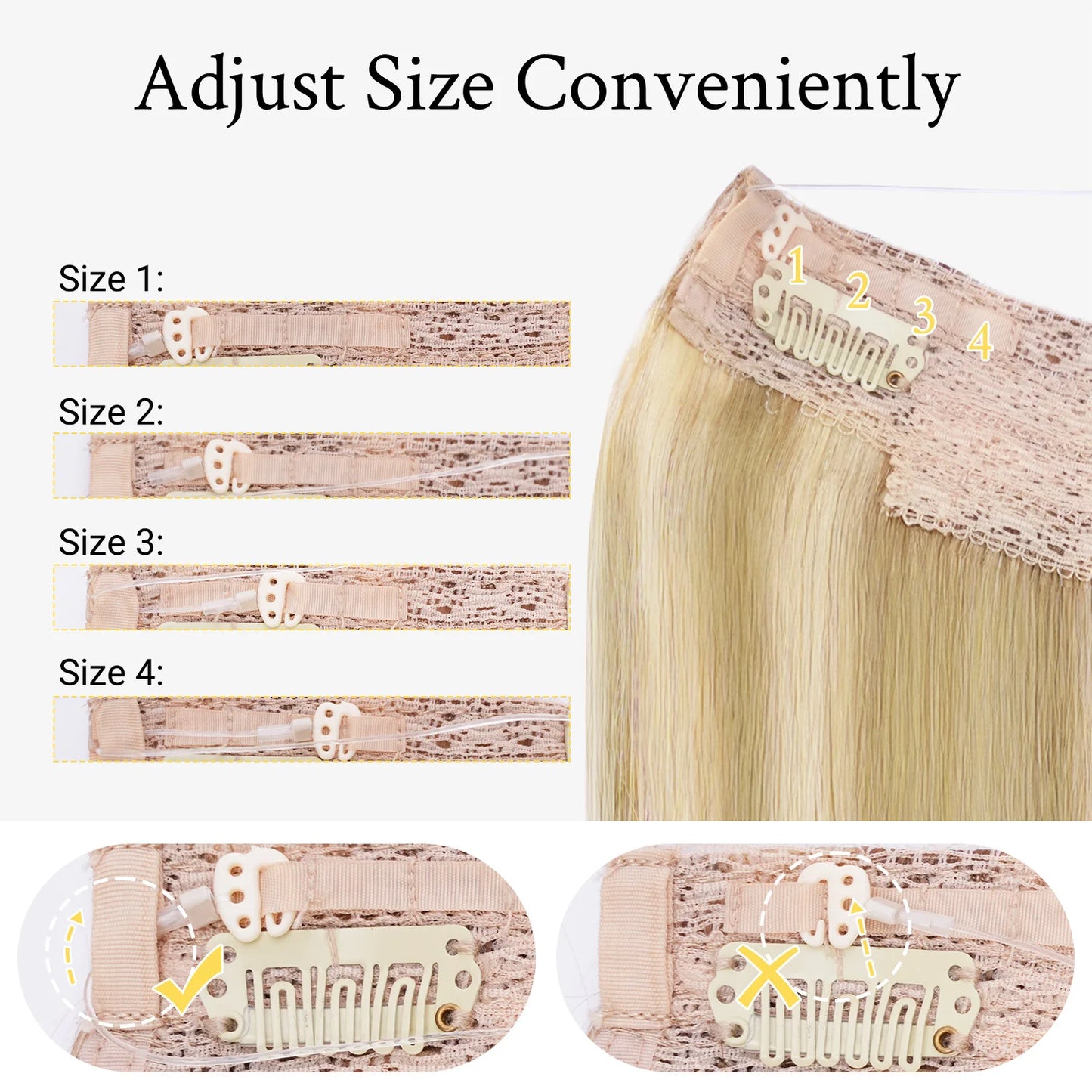 Sunmofavo Wire in Hair Extensions Human Hair Straight Fish Line Natural Fusion with 4 Clips Weft Hair Extensions For Women Daily