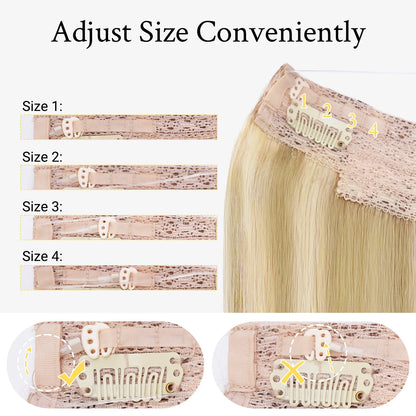 Sunmofavo Wire in Hair Extensions Human Hair Straight Fish Line Natural Fusion with 4 Clips Weft Hair Extensions For Women Daily