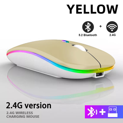 Wiederaufladbare kabellose Bluetooth-Maus mit 2,4-GHz-USB-RGB, 1600-DPI-Maus für Computer, Laptop, Tablet-PC, Macbook, Gaming-Maus, Gamer