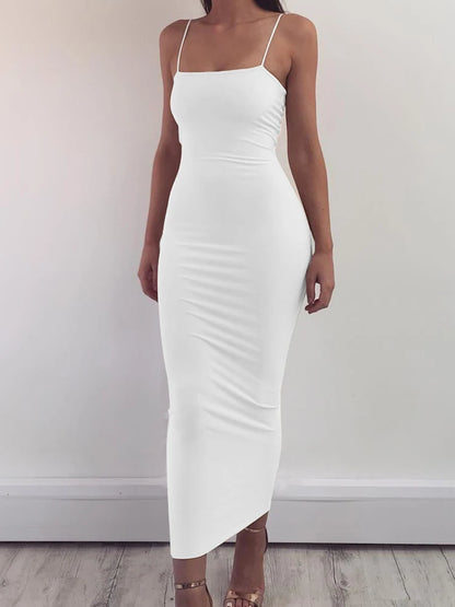 2025 New Spring Summer Women's High Elastic Sleeveless Backless Dress Long Sling Dresses Club Sexy Suspender Dress