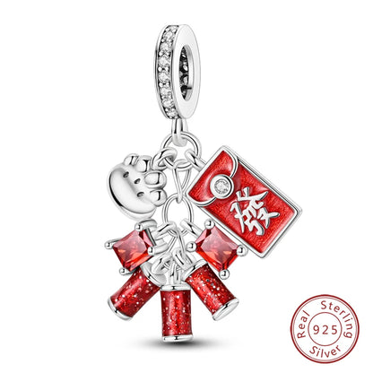 Original 925 Sterling Silber Rote Charm Perlen Rotwein Chili Hantel Anhänger für Frauen Passend für DIY Armband Geburtstag Schmuck Geschenk