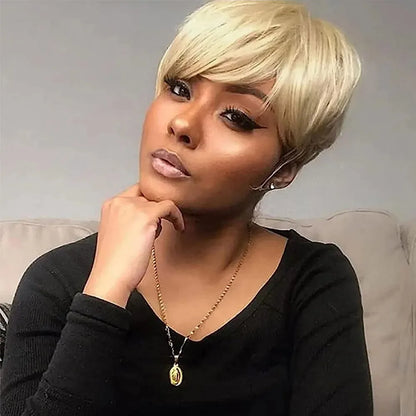 Newmi Pixie Cut Wig Human Hair Wigs Full Machine Wigs Brazilian 100% Human Hair Short Wigs with Bangs for Women Natural Black