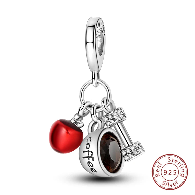 Original 925 Sterling Silber Rote Charm Perlen Rotwein Chili Hantel Anhänger für Frauen Passend für DIY Armband Geburtstag Schmuck Geschenk