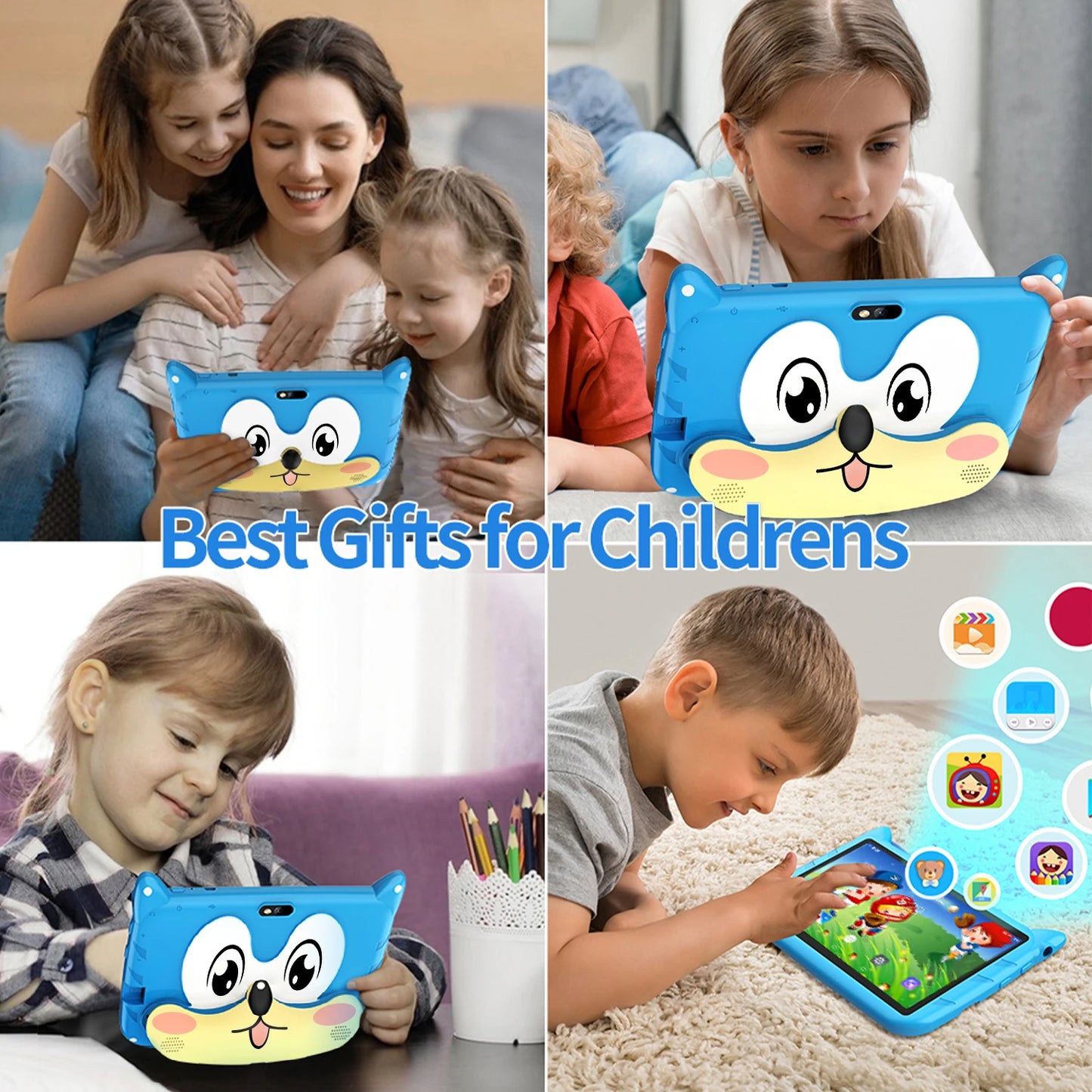 New 7" Kids Tablet with Cartoon Pattern Quad Core 4GB+64GB ROM Bluetooth 5G WiFi Learning Education Game Children's Gift