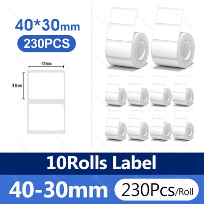 3/5/10 NiiMBOT White Label Papier wasserdichte selbstklebende Rollen für B1 B21 Mini Etikettendrucker Preisschild Büromarker UV-Druck