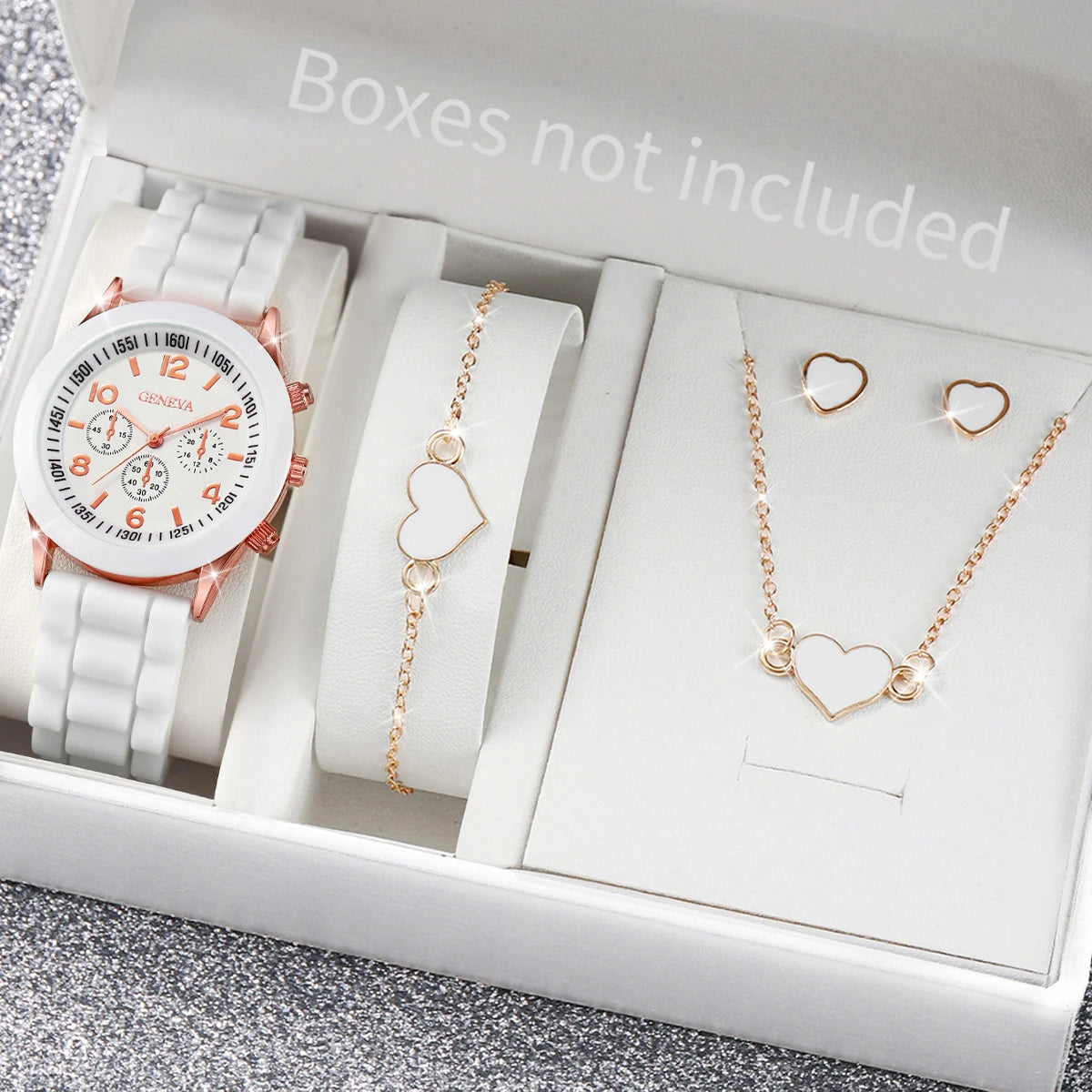5/6PCS Damenarmbanduhren Mode Silikonarmband Damen Quarzuhr Schmuckset Reloj Mujer Mädchenuhr Geschenk (Ohne Box)