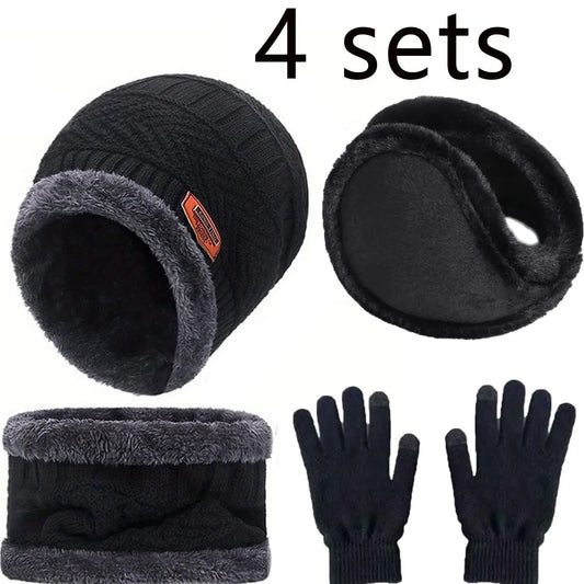 Wintermütze für Herren Damen Beanie Mützen Schal Handschuh Ohrenschützer Set Dick Warme Slouchy Beanies Mütze für Jungen Mädchen Kappe
