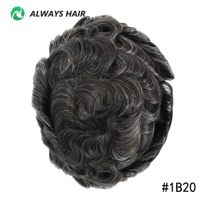 Alwayshair Fine Mono Men Short Toupee 5” Indian Hair Men’s Capillary Prosthesis Monofilament 120 130 Hair System 9x11