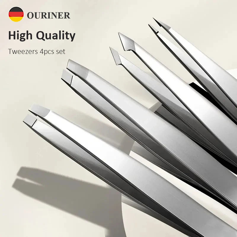 Ouriner Augenbrauenpinzetten-Set 4-teilig Edelstahl-Augenbrauenpinzetten Professionelles Beauty-Tool-Set für Gesichtshaare und einwachsende Haare