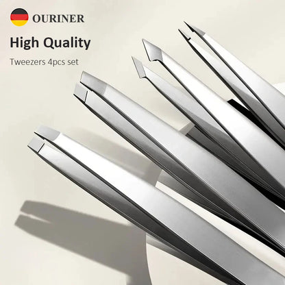 Ouriner Augenbrauenpinzetten-Set 4-teilig Edelstahl-Augenbrauenpinzetten Professionelles Beauty-Tool-Set für Gesichtshaare und einwachsende Haare