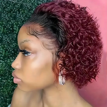 Brazilian Human Hair Wig  Curly Pixie Bob Short Preplucked Hairline 13X1 Hd Lace Front Bob Water Wave Wig
