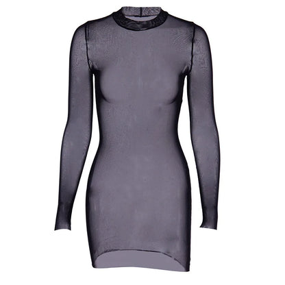 Women Mesh Dress Spring Autumn Sexy Sheer Mesh Long Sleeve Package Hip Sheath Dress Lady Sexy Club Body Wrap Mini Short Vestidos