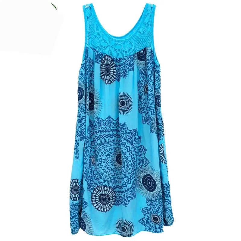 Damenbekleidung Sommer ärmelloses Camisole-Kleid Spitzenprint ärmelloses großes Schaukelkleid lockeres sexy Kleid langer Rock Übergröße