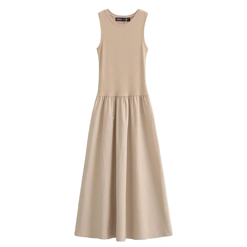 HXAO Damen Lange Schwarze Kleider Frühling 2025 Ärmellose Elegante Kleider Mode Lässig Vintage Party Khaki Kleider Vestidos