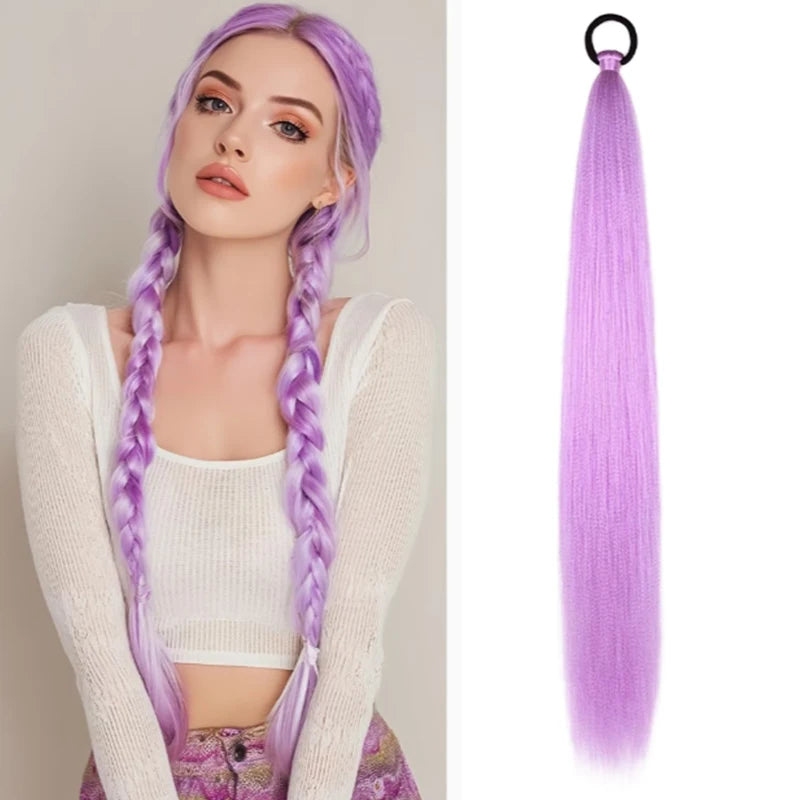Synthetic 26Inch Long Straight Ponytail Elastic Hair Colorful Braiding Ponytail Hair Extensions Hair Accessories for Women