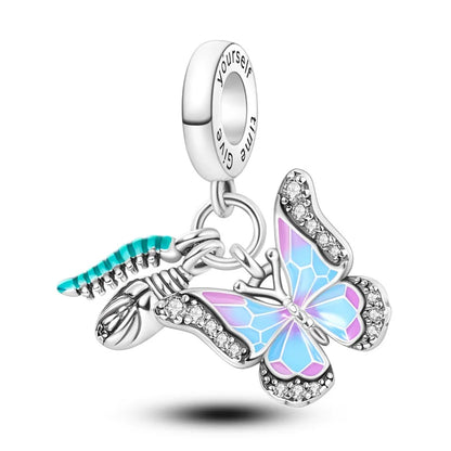 925 Sterling Silber Plattierung Bunt Schmetterling Insekt Tier Charms Perlen Funkelnder Zirkon Passend für Qikaola 925 Original Armbänder DIY Schmuck