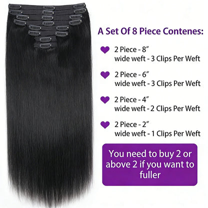Seamless Clip ins Extensions Human Hair Straight Brazilian Remy Real Natural Soft Hair 8Pcs 120G Clip on Human Hair Extensions