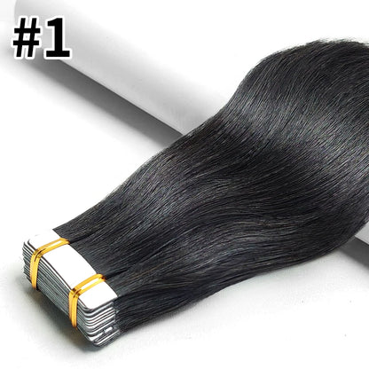 Tape In Hair Extensions Remy Human Hair 20pcs Straight Seamless Skin Weft Tape Hair Extensions Natural Black Hair For Women