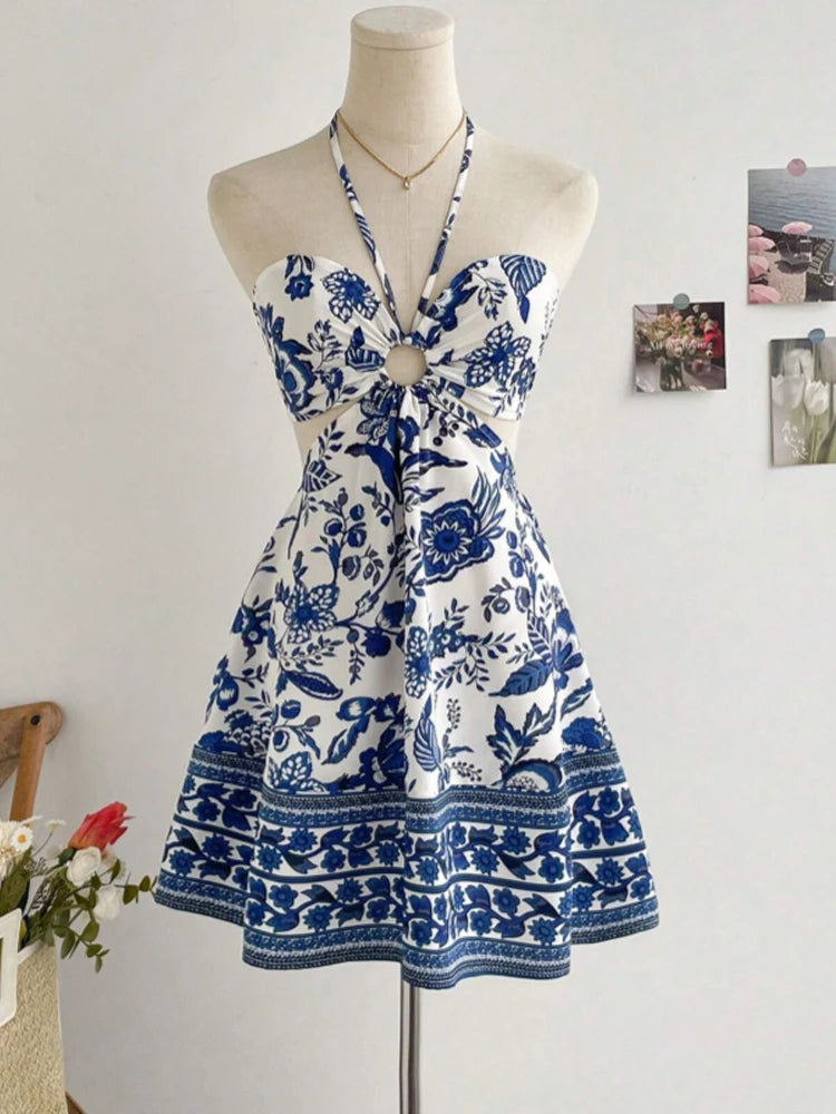 Damen Romantisches florales Neckholder-Kleid – sexy und modisch, einfach zu stylendes, lässiges Urlaubskleid