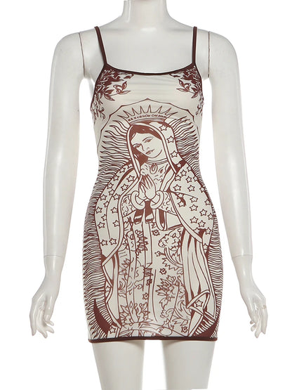 Nibber High Elasticity Dress Women Art Print Low-Neck See Through Skinny Sexy Midnight Summer New Trend Chic Hottie Mini Bodycon