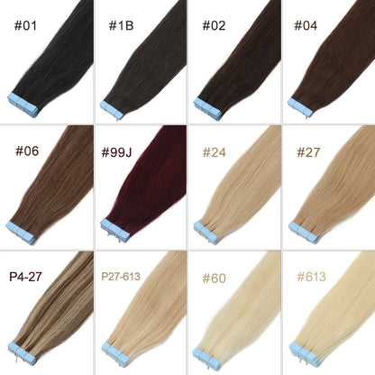 MRSHAIR Tape in Hair Extensions Human Hair Blonde Seamless Tape Hair Extensions 4x0.8cm Skin Weft PU Tape On Hair 20PCS 12"-24"