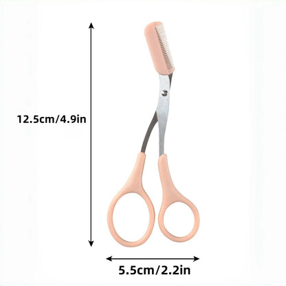 Rosa Augenbrauen-Trimmschere mit integriertem Kamm – aus Edelstahl, präzises Pflegewerkzeug für perfekt geformte Augenbrauen