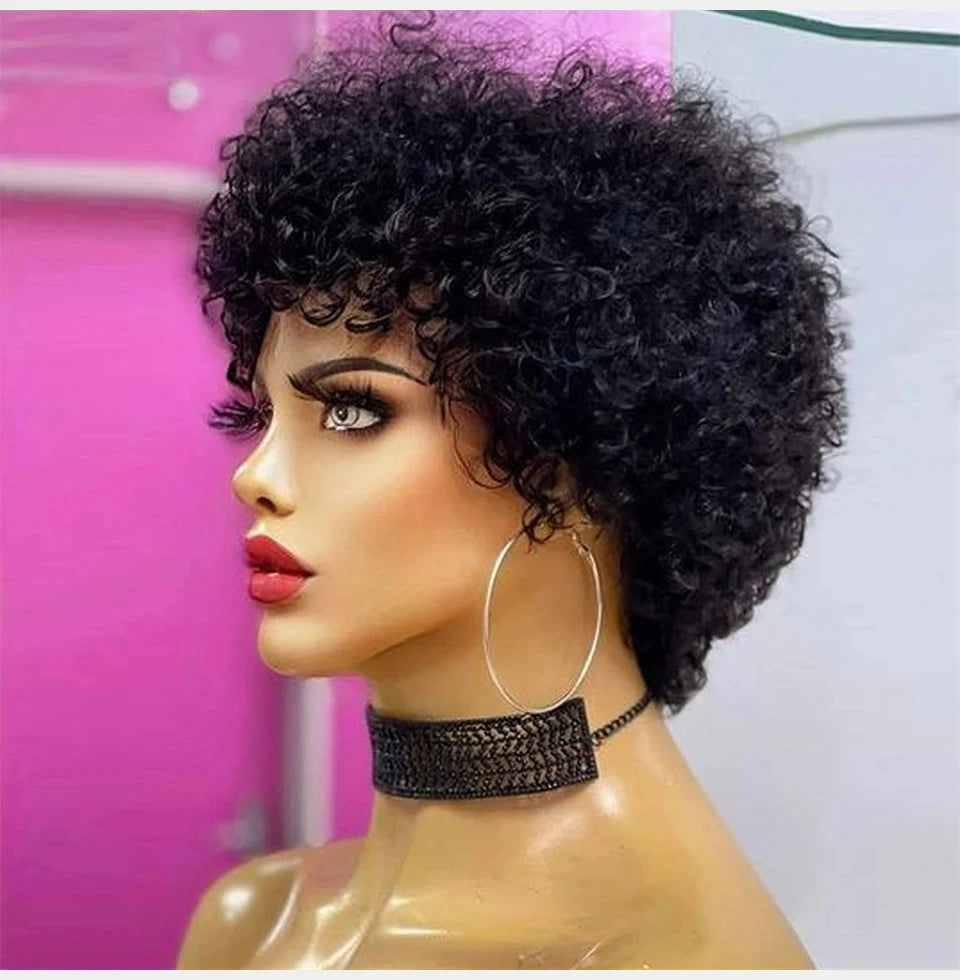 Large Bouncy Afro Kinky Curly Wigs For Women  Pre Plucked Machine Wig Brazilian Virgin Remy Human Hair Wigs