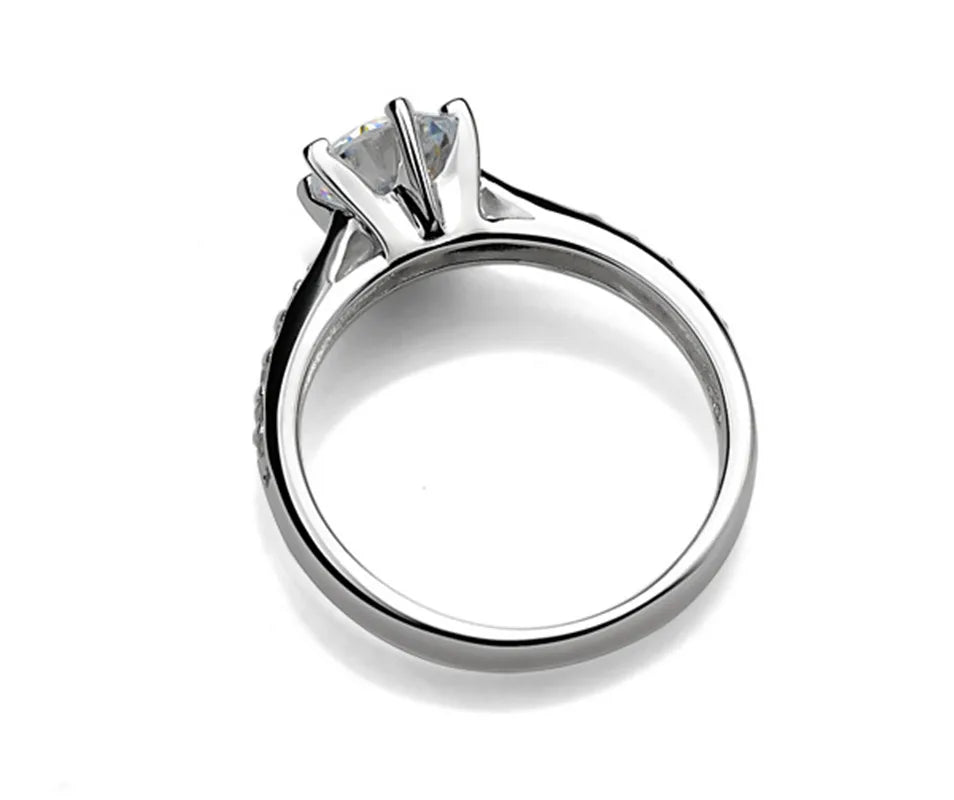Luxuriöser klassischer Ring aus 925er Sterlingsilber für Damen, Schmuck mit sechs Krappen, schlichter 70 Karat Diamantring, Imitation Diamant Damenring