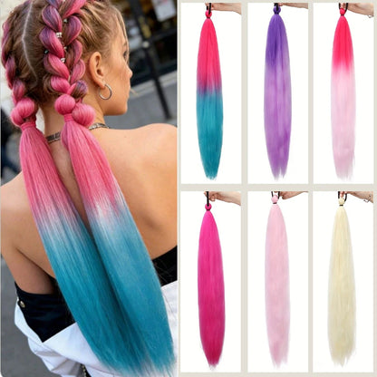 Synthetic 26Inch Long Straight Ponytail Elastic Hair Colorful Braiding Ponytail Hair Extensions Hair Accessories for Women