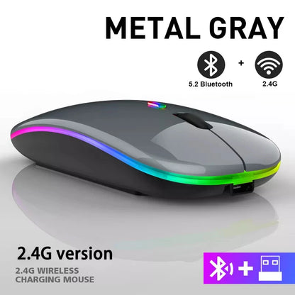 Wiederaufladbare kabellose Bluetooth-Maus mit 2,4-GHz-USB-RGB, 1600-DPI-Maus für Computer, Laptop, Tablet-PC, Macbook, Gaming-Maus, Gamer