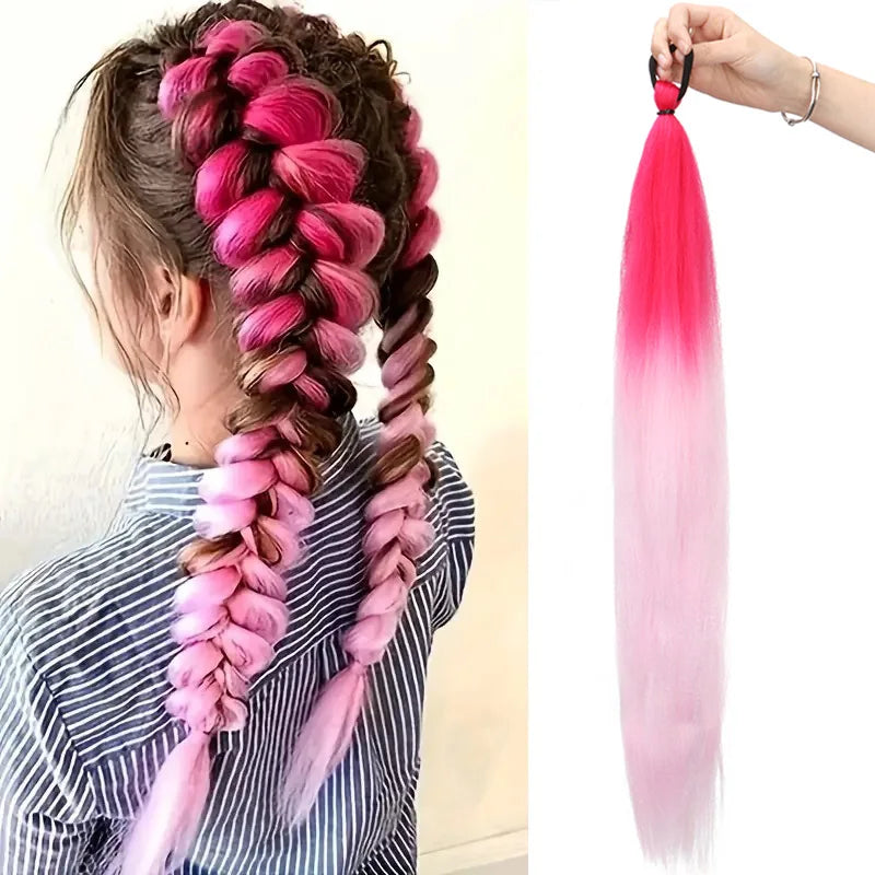 Synthetic 26Inch Long Straight Ponytail Elastic Hair Colorful Braiding Ponytail Hair Extensions Hair Accessories for Women