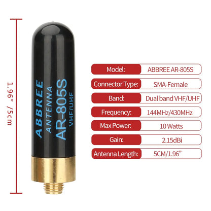 ABBREE Mini Walkie-Talkie-Antenne AR-805S SMA-Female Dualband Hochleistungsantenne für Baofeng BF-888S UV-5R UV-21 PRO Amateurfunk