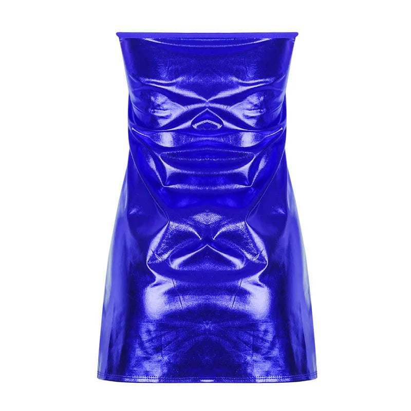 Sexy Kleider Damen PU Einfarbiges Kleid Clubwear Imitation Leder Brustwickelkleid Ärmelloses Kurzrock für Damen