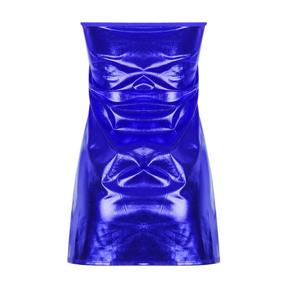 Sexy Kleider Damen PU Einfarbiges Kleid Clubwear Imitation Leder Brustwickelkleid Ärmelloses Kurzrock für Damen
